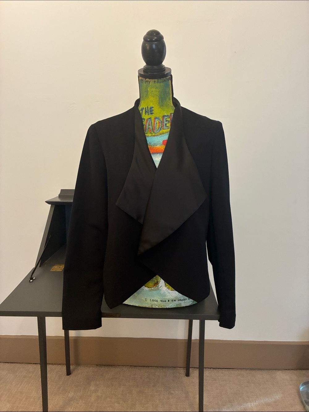 elevenses/ Anthropologie Black Draped Open-Front Blazer